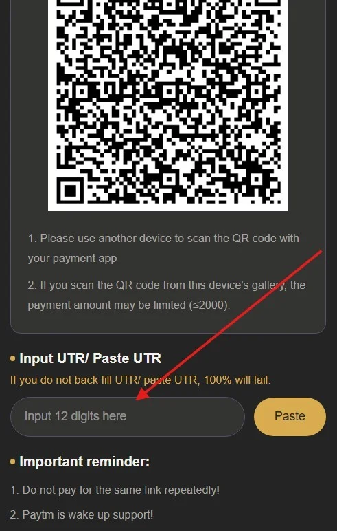 Paste and submit the Reference number UTR
